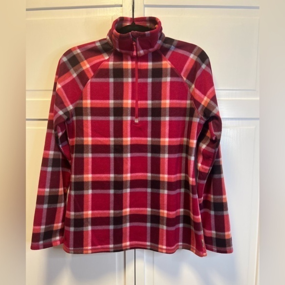 Eddie Bauer Women’s Plaid 1/4 Zip Fleece Pullover Size Women’s Small Color Red